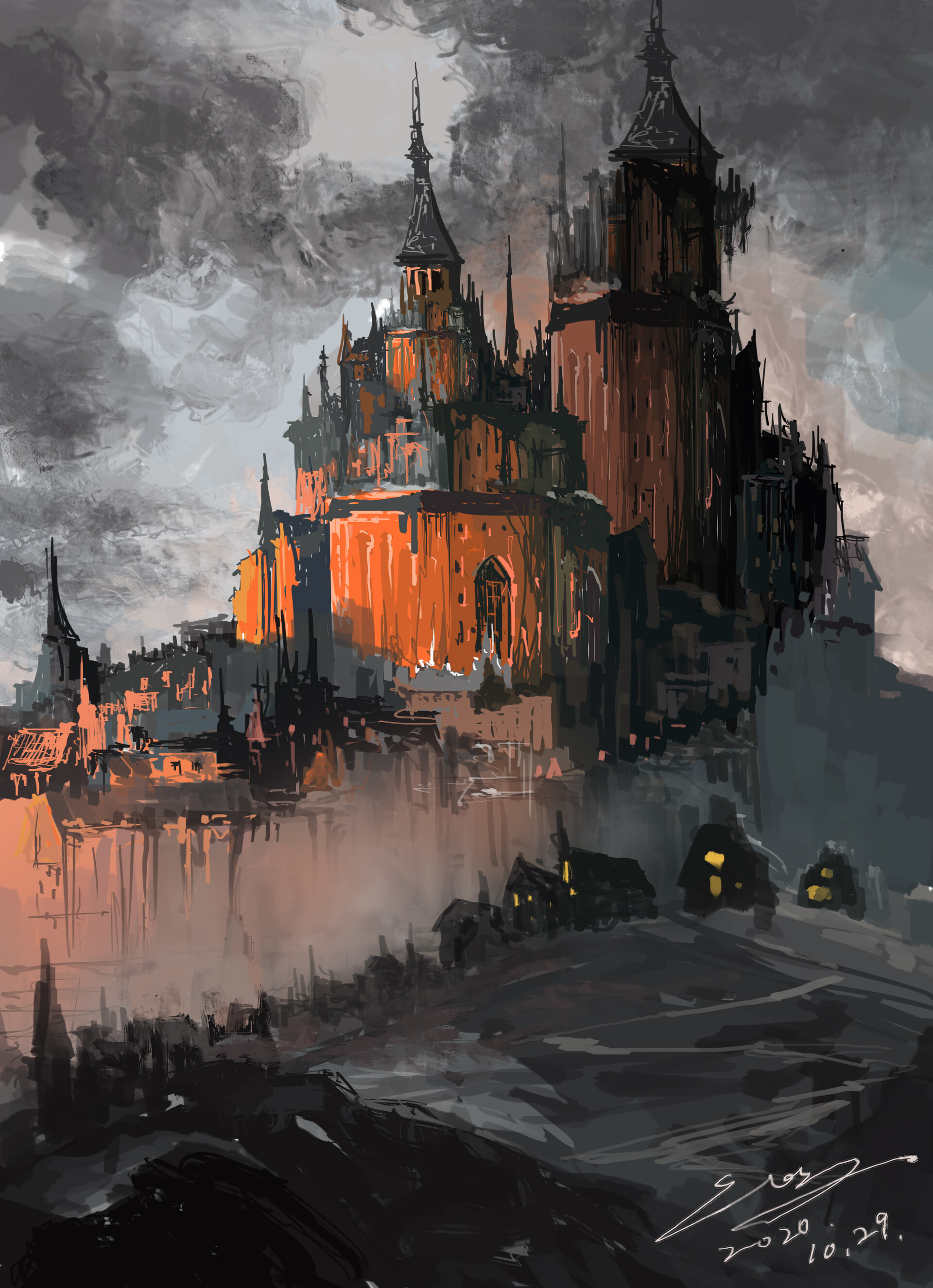 medieval chateau concept art for video game