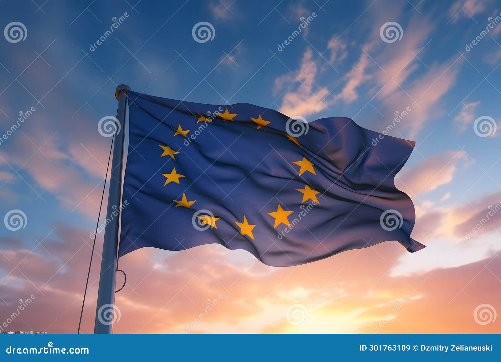 european union flag with AI technology overlay