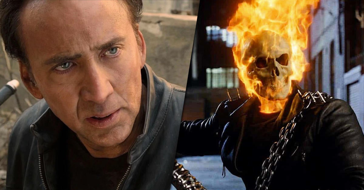 Nicolas Cage as Ghost Rider on motorcycle