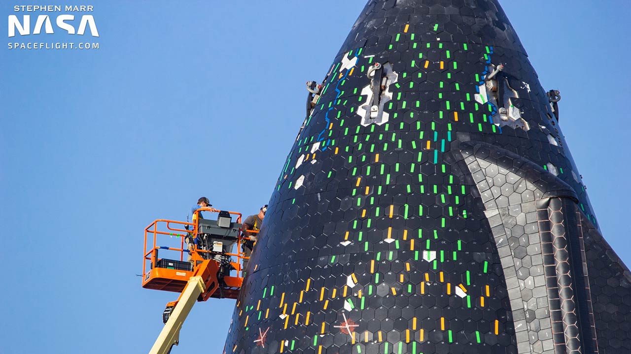 spacex starship heat shield tiles close up